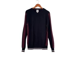 A-Frame Men’s Sweater Sz M Burgundy Black Colorblock Crewneck Pull Over Cotton